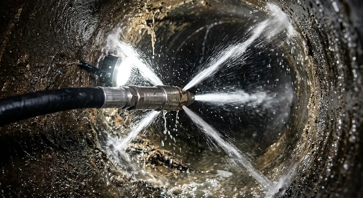 High-pressure hydro jetting nozzle cleaning sewer pipe for Storm Drain Cleaning in Longview